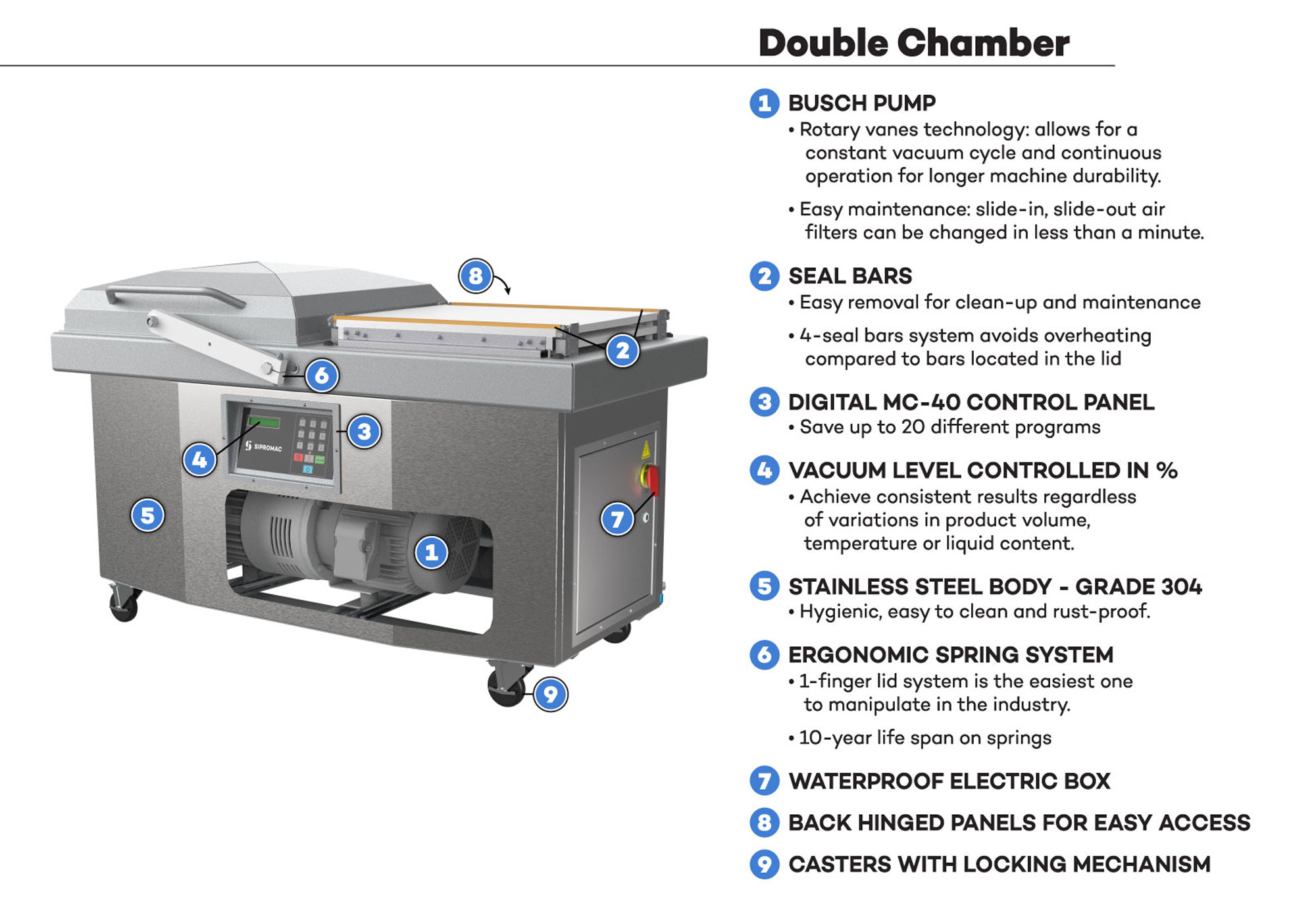 Vacuum Pack Machine - 60cm Seal - W76 x D60 x H16cm Double Chamber